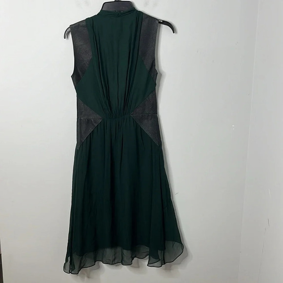 Haute Hippie Green Silk Leather Accent V-neck Sleeveless Dress - Picture 6 of 7